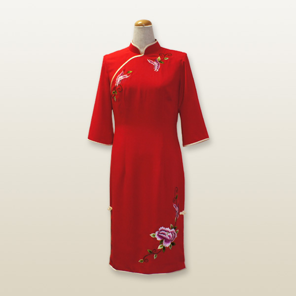 中華刺繍チャイナドレス XXXLサイズ 17号 チャイナレッド