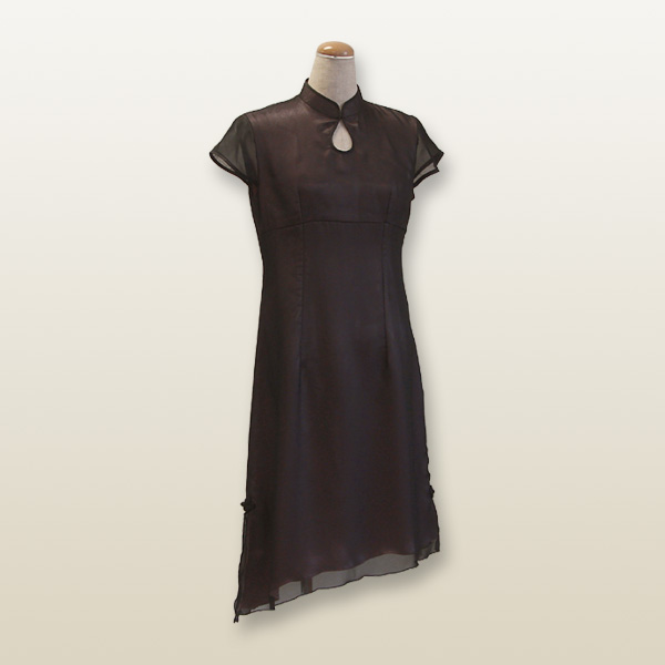 ２枚重ねデザインチャイナドレス XXXLサイズ 17号 ブラック×スモーキーピンク