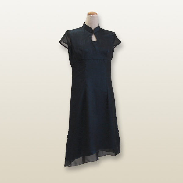 ２枚重ねデザインチャイナドレス XLサイズ 13号 ブラック×ライトブルー