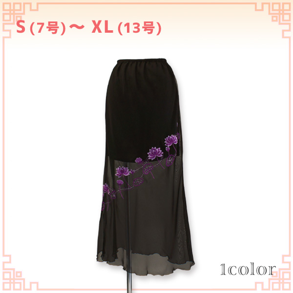 モード蓮刺繍シフォンスカート